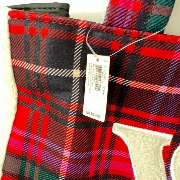 Victoria Secret Plaid Tote Bag  Sherpa Trim & Logo Pink Red Green - Picture 5 of 6